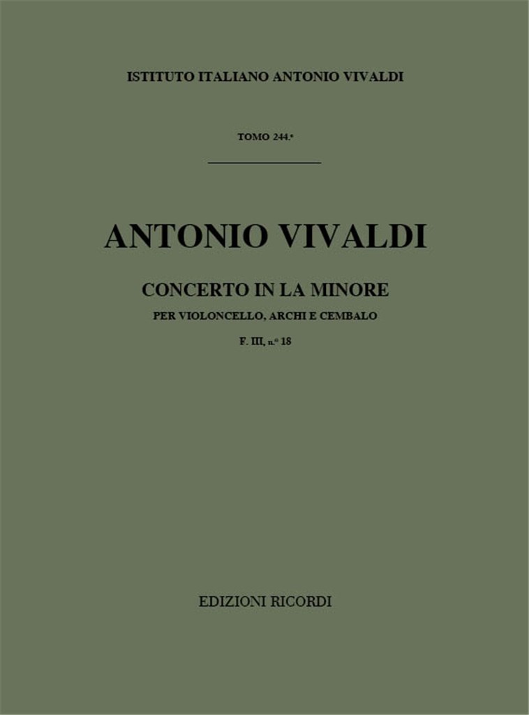 Concerti Per Vc., Archi E B.C.: In La Min. Rv 418